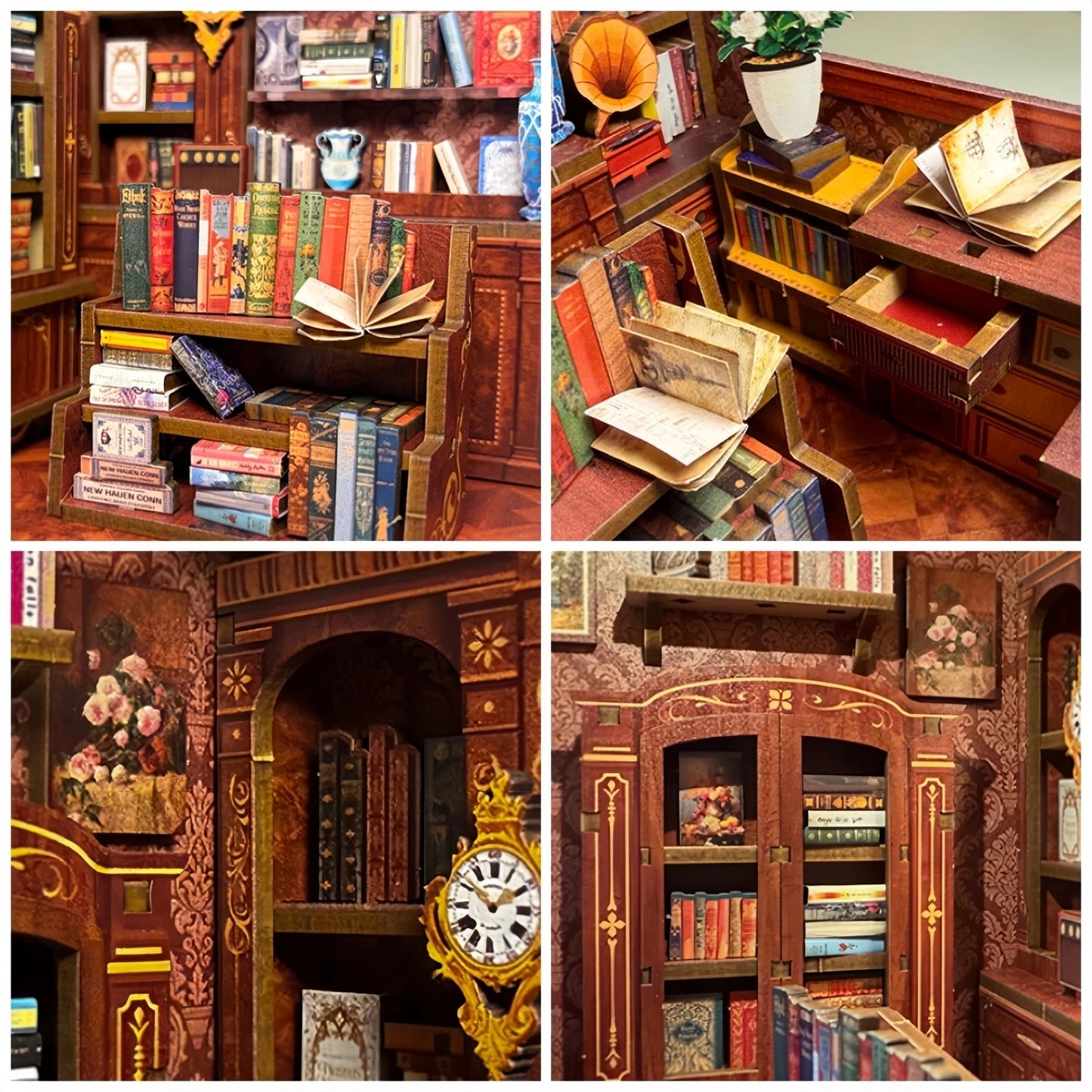 Retro Bookstore Miniature Dollhouse 3D Wooden Puzzle DIY Handmade Assembly Model Kit Home Decoration Birthday Gift For Adults