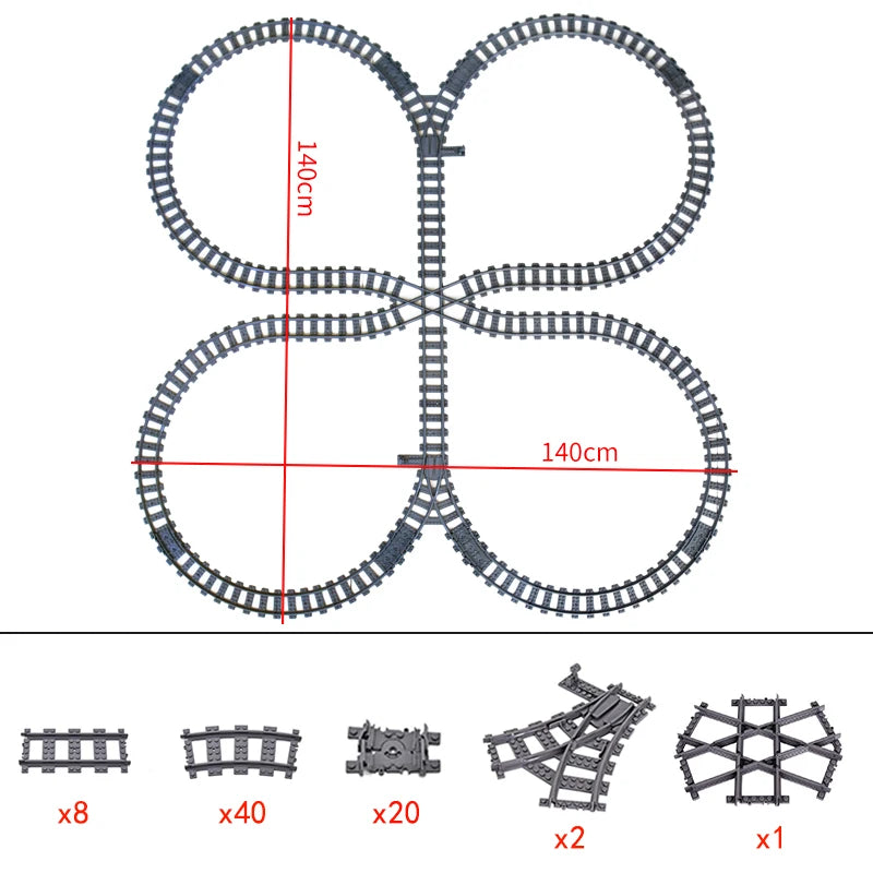 City Trains Flexible Tracks Forked Straight Curved Rails Switch Building Block Bricks High-Tech Creative Toys for kids gifts