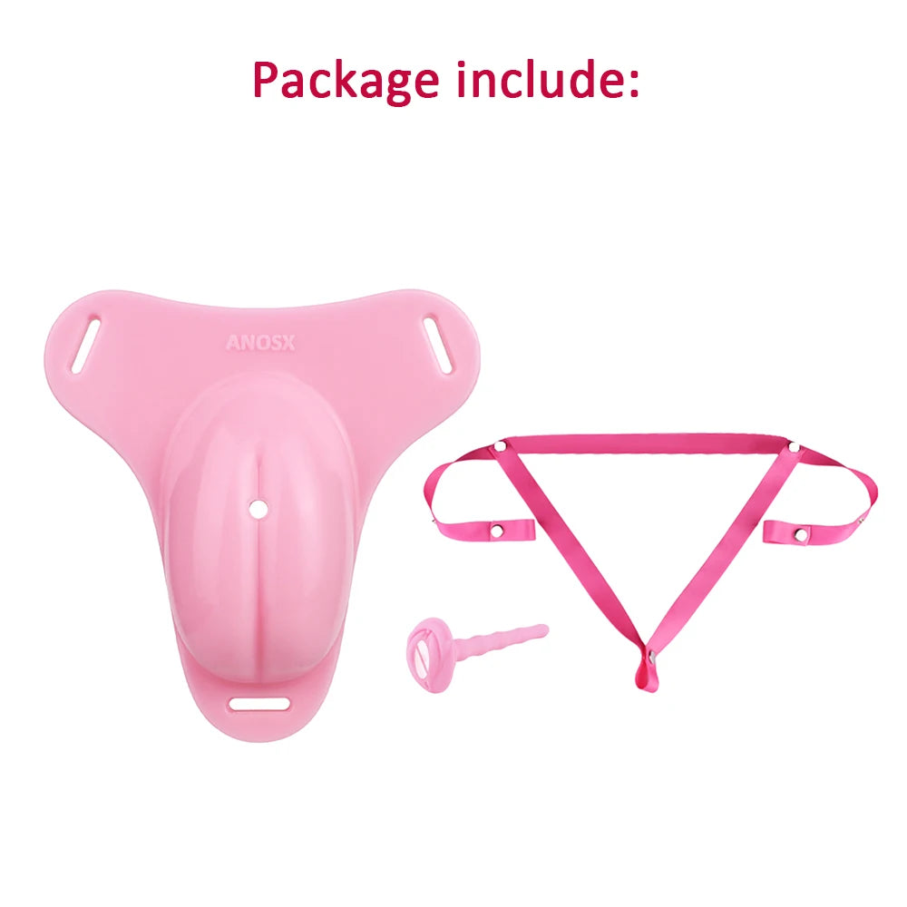 ANOSX Male Chastity Cage Soft Silicone Penis Cages With Chastity Belt Labia Urethral Plug Imitation Clitoris Cock Lock BDSM