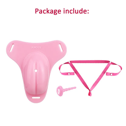 ANOSX Male Chastity Cage Soft Silicone Penis Cages With Chastity Belt Labia Urethral Plug Imitation Clitoris Cock Lock BDSM