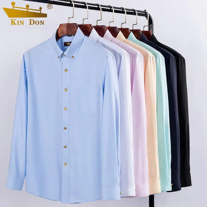 2026 Spring/Autumn New Men's Luxury Brass Button Long Sleeve Business Casual Shirt Ironing Resistant Office Work Shirts as Gift