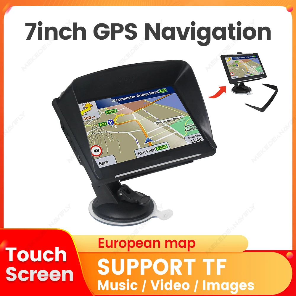 MEKEDE 7 Inch Touch Screen  Car GPS Navigation Truck Sunshade Map Built in 2025 New Europe GPS Navigator FM Music Video Games