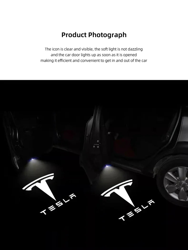 2/4Pcs Car Door Projector Lamps HD LED Welcome Lights Accessories For Tesla Model-Y Model-3 Model-X Model-S Cybertruck Roadster