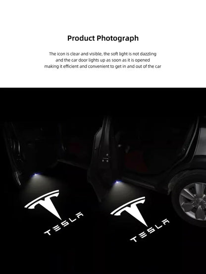 2/4Pcs Car Door Projector Lamps HD LED Welcome Lights Accessories For Tesla Model-Y Model-3 Model-X Model-S Cybertruck Roadster