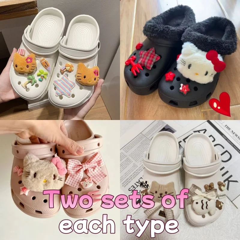 Plush Hello Kitty Series Shoes Charms Sets For Clogs Cute Cartoon Sweet Style Diy Decoration Xmas Party Gifts Favors