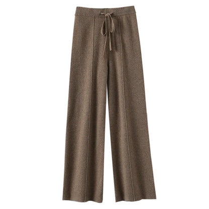Autumn winter versatile cashmere wide-leg trousersfemale knitted high waist thickened straight tube wool trousers loose trousers