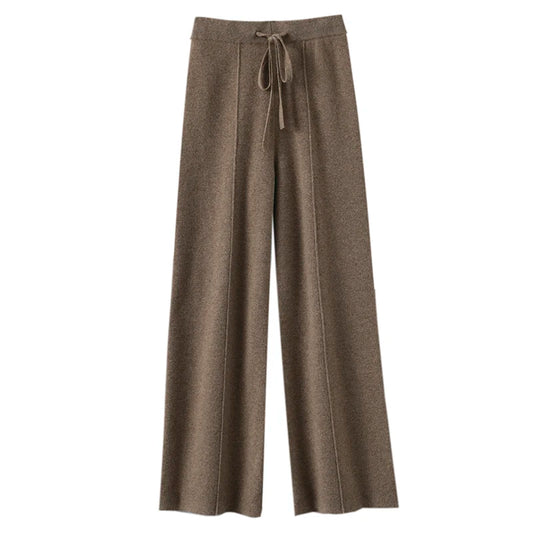 Autumn winter versatile cashmere wide-leg trousersfemale knitted high waist thickened straight tube wool trousers loose trousers