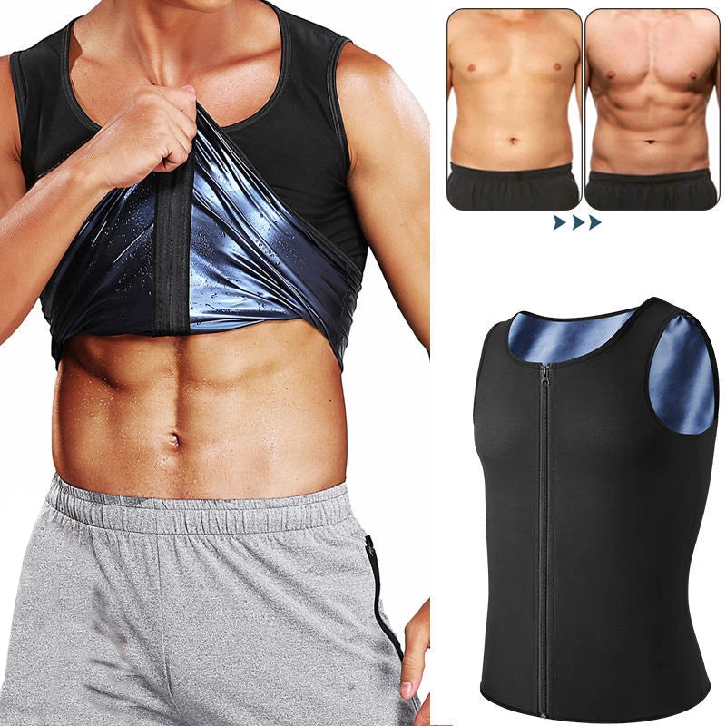 1pcs Men's Shapewear Zipper Coated Silver Vest Exercise slimming corset Compression Sweat Reducing Fat Sauna Tops Waist Trainer