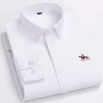 Quality 100% Cotton Oxford Shirt For Mens Long Sleeve Casual Business Regular-Fit Formal Dress Shirts Social Blouse Male Clothes