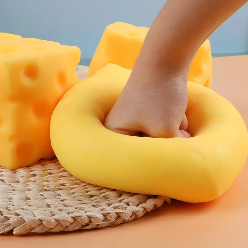 .Giant Cube Cheese Squeeze Toy Simulation Extra Large Size Cheese Fidget Toy Slow Rebound Shapeable Venting Ball for Adult Gifts