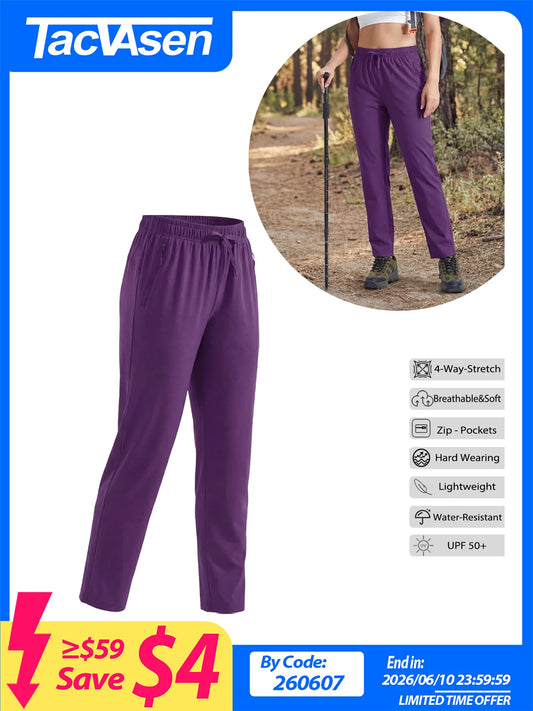 TACVASEN Womens Quick Dry Lightweight Hiking Pants Water Resistant Travel Pants with Zip Pockets Elastic Waist Golf Trousers