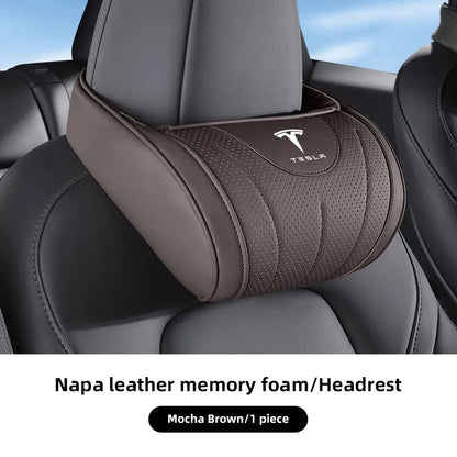 High-end Leather Car Seat Headrest Memory Foam Comfort Neck Pillow For Tesla SpaceX Model 3 Y S X Y-Eur Highland Roadster Bonina