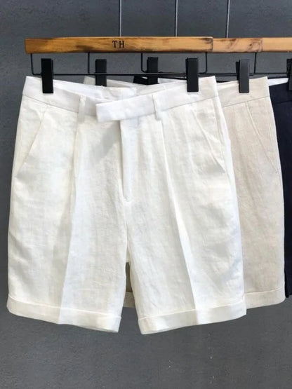 Office Men Work Summer Suit Shorts Japanese Style Solid Color High Street New Knee Length Trousers Male Straight Casual Shorts