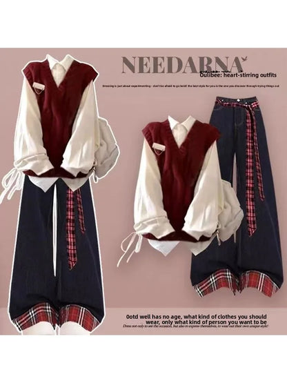 Early Autumn Knitted Women's Two-Piece Set Cool And Dynamic Korean Style Commuter College Fashion Casual Wear Polyester Inner...