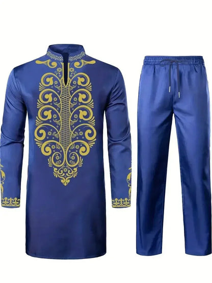 Pop Four Seasons Hot Selling New Fashion Men's 2 Pieces Sets Afirican Syle Ethinic Casual Clothes And Pants Muslim Men Clothing