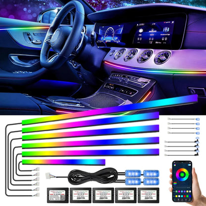 Symphony 18 in 1 RGB LED Car Interior Ambient Light Kit Acrylic Strip Full Color Streamer Atmosphere Lamp Auto Accessories