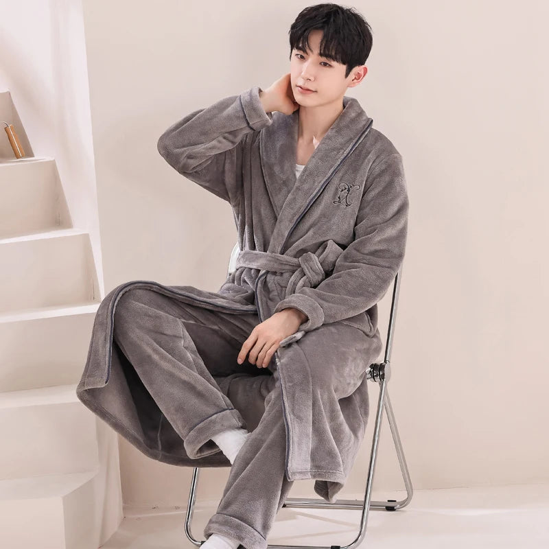 Thiened Long Coral Fce Pajamas Women's Spwear Winter Home Clothes Couple Batobes Men's plus Size Flannel Gown