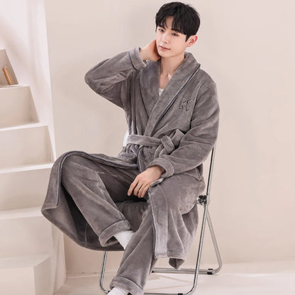 Thiened Long Coral Fce Pajamas Women's Spwear Winter Home Clothes Couple Batobes Men's plus Size Flannel Gown