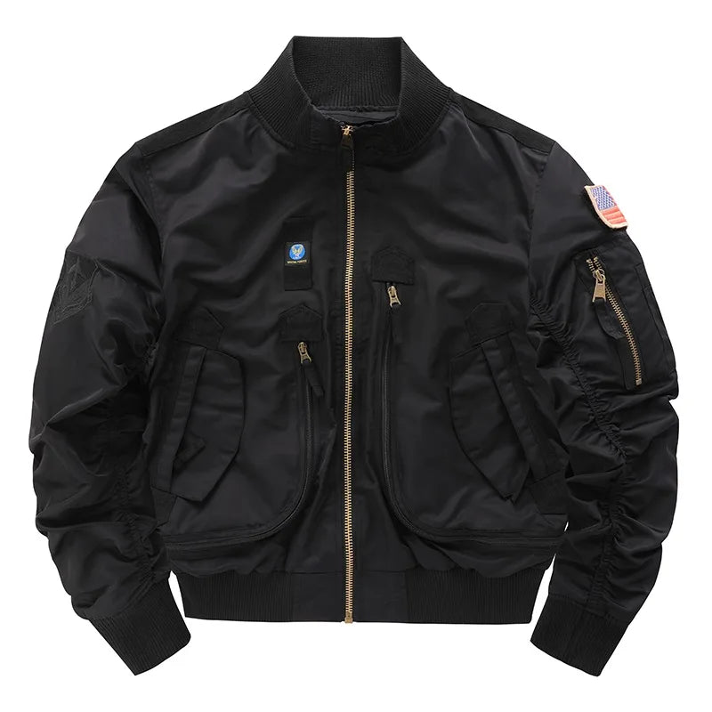 Men's flight jacket - waterproof field coat Fashionable stand up collar outdoor training clothes, streetwear tops, outerwear