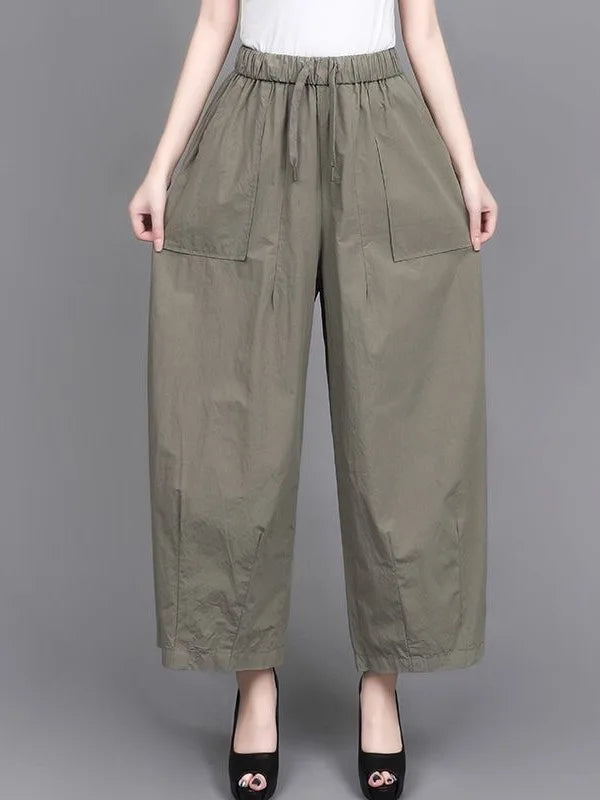 High Waist Wide Leg Pants Women Loose Slimming Nine Points Casual Pants plus Size Versatile Midlife Mom Pants Commute Style