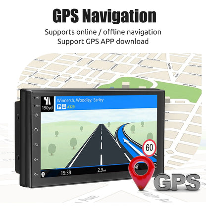 ESSGOO 7" Car Stereo Radio Double 2DIN Android 14 CarPlay Touch Screen 4+64G GPS Navigation Wifi FM/RDS Bluetooth SWC DVR&Camera