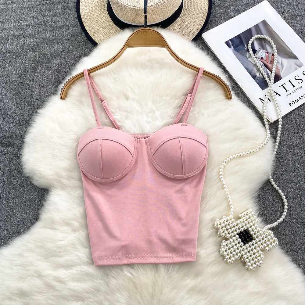 Sexy Fashion Design Camisole Tank Top Women Slim Fit Outerwear Spicy Base Shirt Sexy Backless Vest Short Straight Cut Bodycon