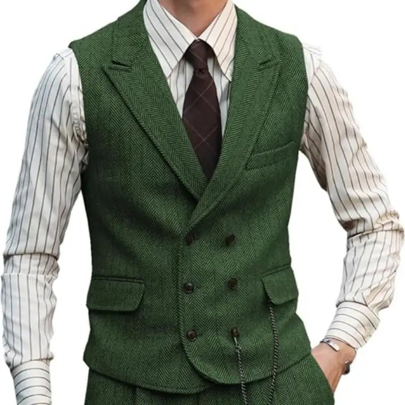 Men Vest Brown Suede Leather Gentleman Business Waistcoat Vintage Regular Slim Autumn Winter Banquet Men's Suit Vest
