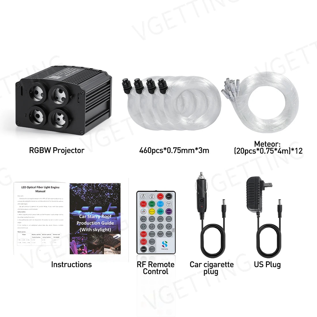 4 Port Twinkle RGBW Meteor Ceiling Car Roof Shooting Star Light LED Fiber Optic Light Starry Sky Lamp APP Music Remote Control