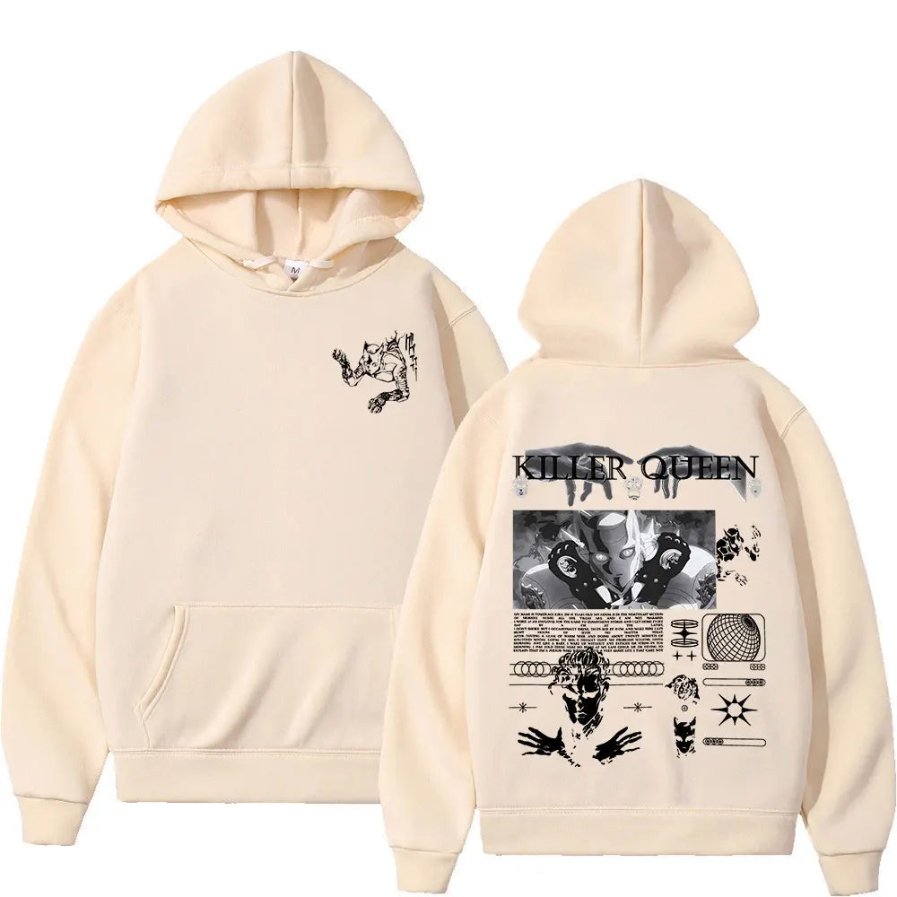 Anime Jojo Bizarre Adventure Hoodies Killer Queen Graphic Men Women Casual Sweatshirts Oversized Long Sleeves Fleece Pullovers