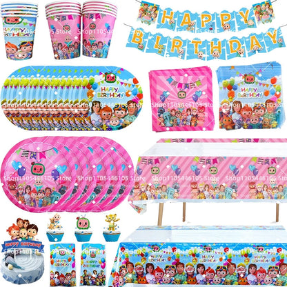 Cocomelon Birthday Party Decoration Tableware Set Birthday Cup Plate Napkin Tablecloth Cake Topper Balloon Party Favors Gifts