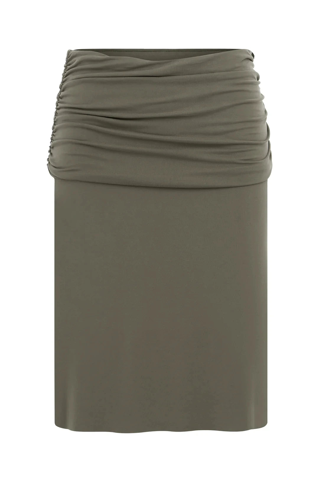 Wj V-Neck Three-Quarter Sleeve Top, Low-Waist Khaki Fishtail Skirt with Embroidery, Irregular Hem Skirt, Green Pleated Low-Waist Slit Skirt, Pleated Neckline Waist-Cinching Short Top