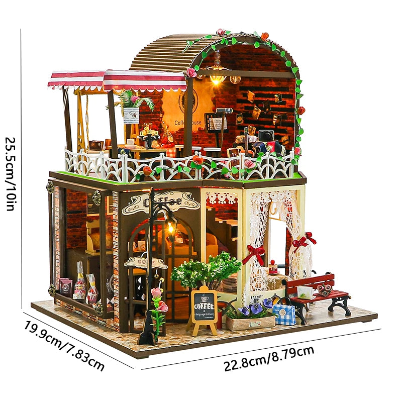 Wooden DIY Miniature Dollhouse Kit with LED Lights 3D Puzzle Doll House Building with Furniture Creative Craft Gifts Home Decor