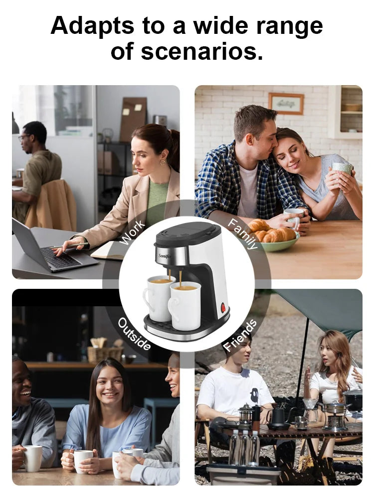 Sonifer 2-Cup Drip Coffee Maker SF-3540 (240ml), 450W, Includes 2 Porcelain Mugs, Reusable Filter, One-Touch Control