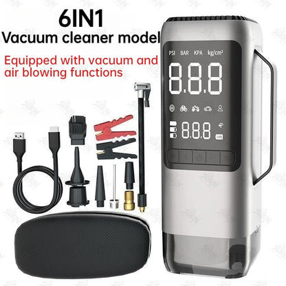 SUKIN 6IN1 Booster Jump Starter With Built-in Air Compressor.Car Jump Starter with Vacuum Blow Rechargeable Lighting Functions