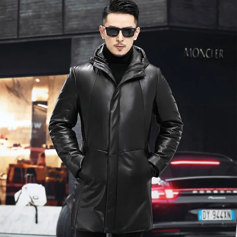 AYUNSUE Men's Winter Coat Sheepskin Leather Jacket Men Clothing Mid-length Warm Mens Jacket Male Jaqueta De Couro Masculino Zm