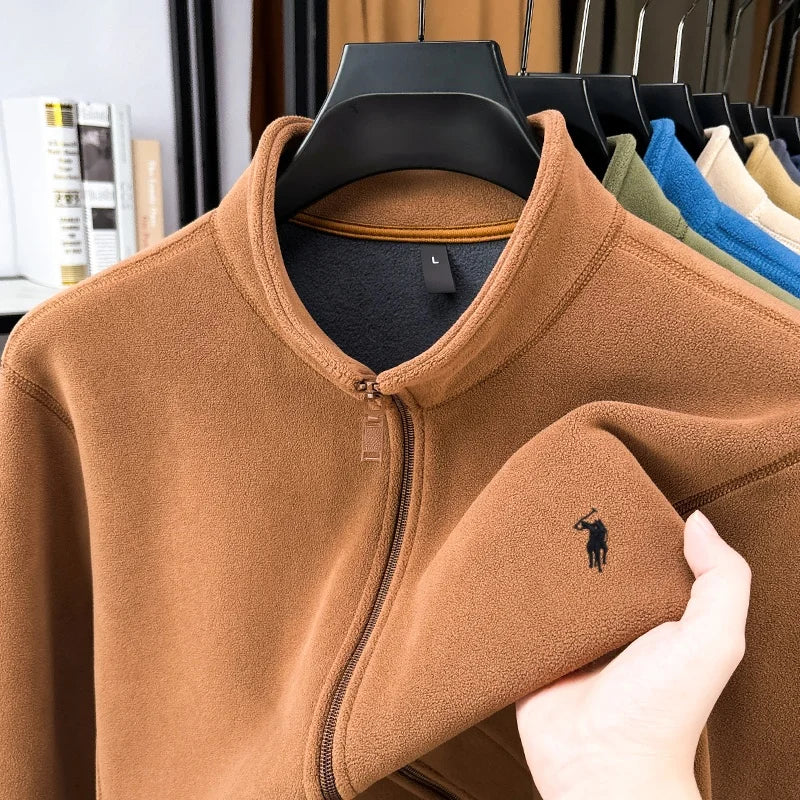 Luxury customized autumn winter new mens stand up collar jacket velvet warm zipper cardigan top exquisite brand embroidered coat