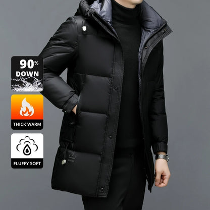 High End Long Thick New Brand Casual Fashion Winter Down Jacket Men Hooded Warm Street Parkas Feather Windbreaker Puffer Coats