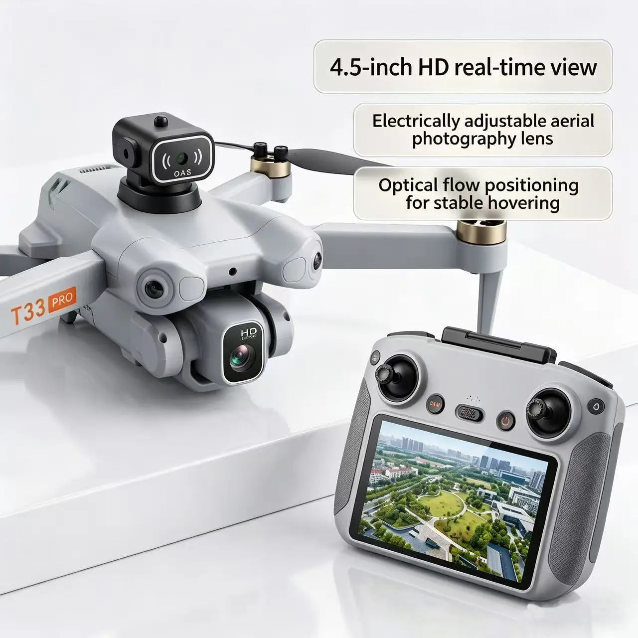 New T33 RC drone 8K professional high-definition camera 4.5-inch large screen folding four-axis aircraft 360 obstacle avoidance