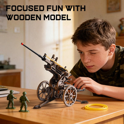 ROKR Anti-aircraft Gun Wooden 3D Puzzle Mechanical Rubber Band Shooting Model Building Kit 133-Piece Puzzle Toys for Desktop Decor Gift for Adults Kids