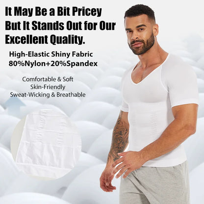 2PCS Men's Body Shaper Tummy Control Vest Slimming Shirt Compression Base Layer Slim Muscle Short Sleeve Breathable Shapewear
