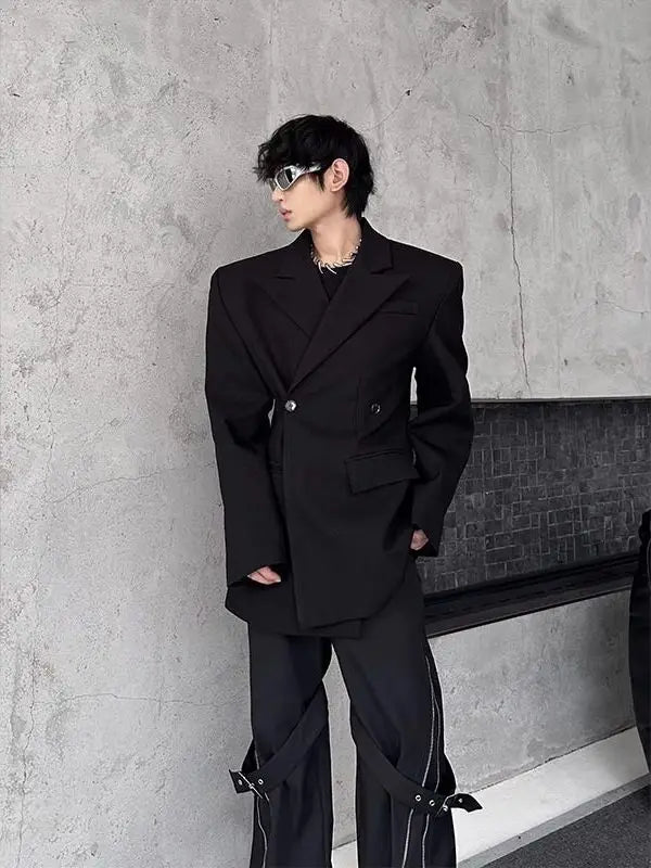 Cleanfit Tailored Shoulder Pad Men's Suit Jacket Casual British Style Slim Fit Waist Cinching Coat  Hair Stylist Tren...