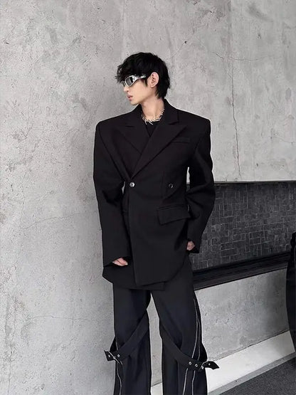 Cleanfit Tailored Shoulder Pad Men's Suit Jacket Casual British Style Slim Fit Waist Cinching Coat  Hair Stylist Tren...