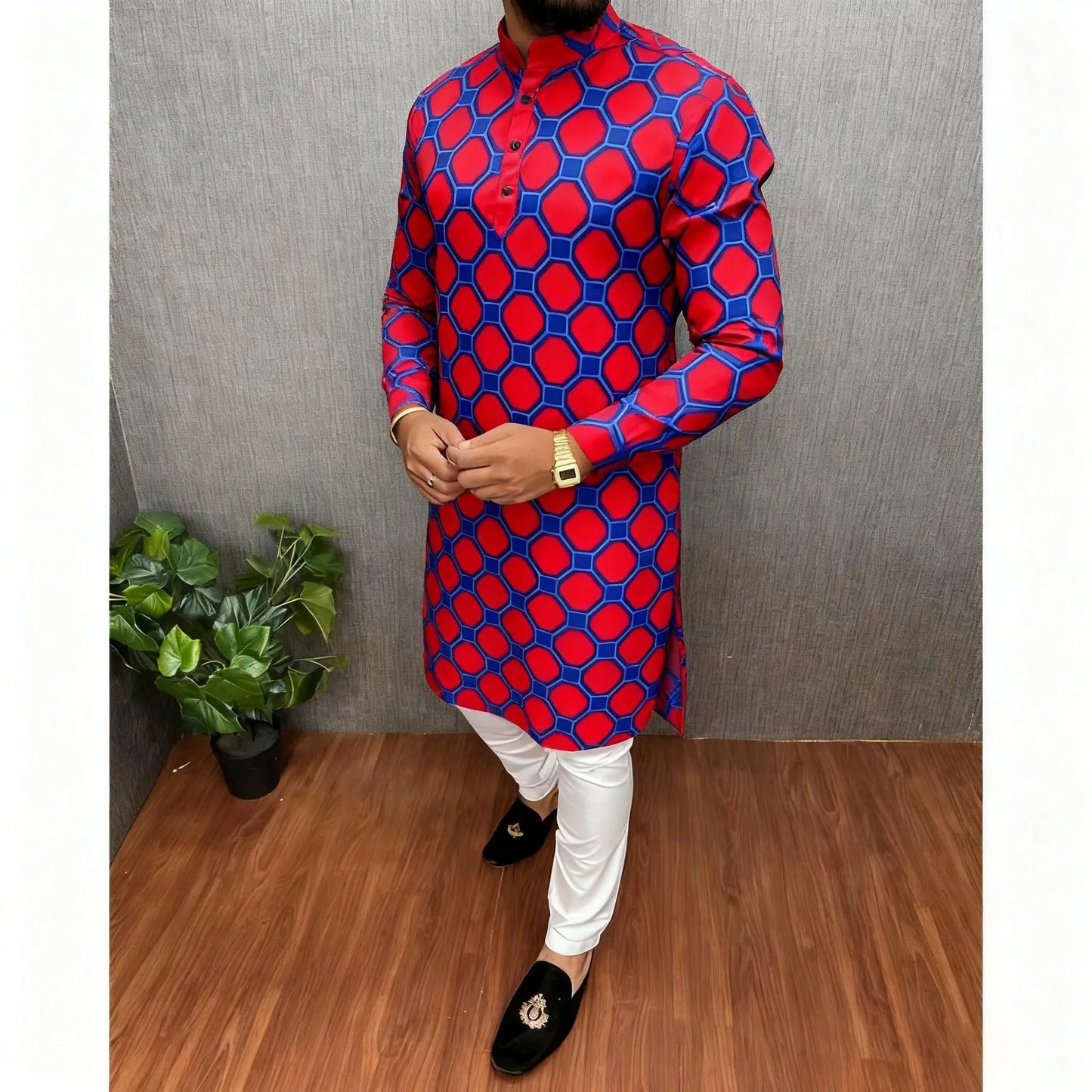 Kurta Vardha Regular Fit Mandarin Collar Long Suitable National Style Such Wedding Hari Raya Aidilfitri Muslim Herren Arabe