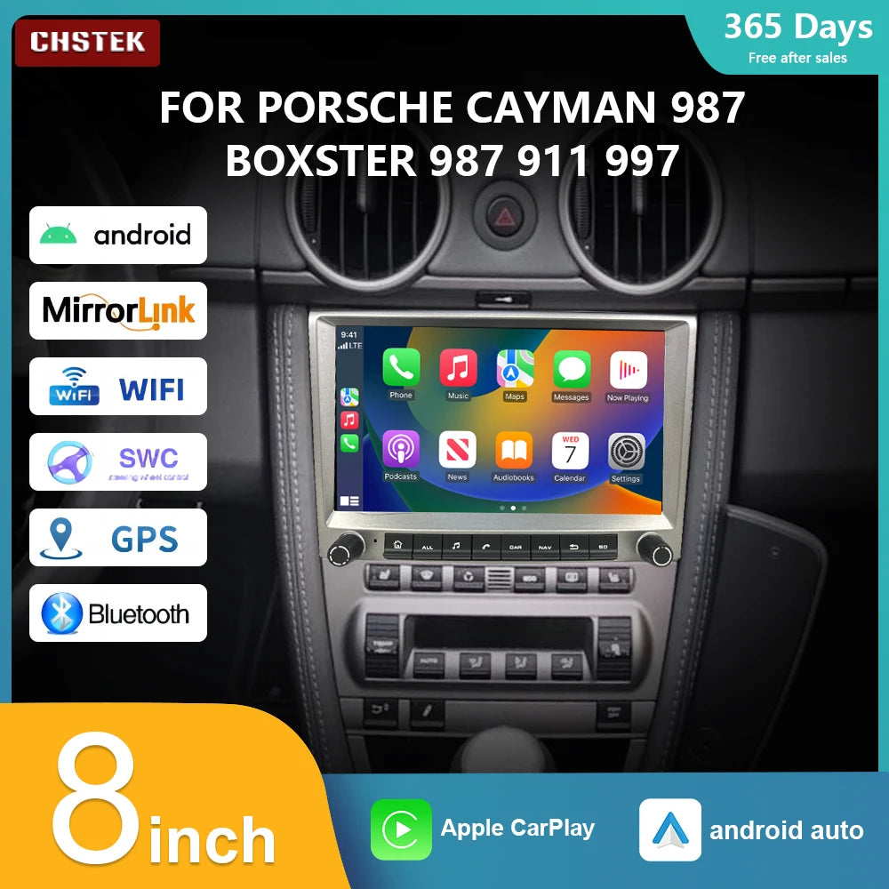 CHSTEK Car Radio Wireless Carplay Qualcomm for Porsche 911 997 Boxster Cayman 987 Auto Android 13 Multimedia Player Navigation