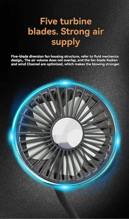 360° Rotation Double Head Car Back Seat Fan 3-speed Wind Adjustment USB Auto Cooling Fans for Summer Car Accessorie
