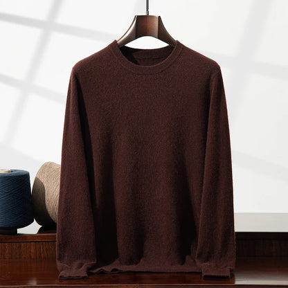 100% Cashmere Men's Pullover Business Casual Solid Knitted Sweater Loose Pull Round Neck Collar Tops Basic Versatile Jumper