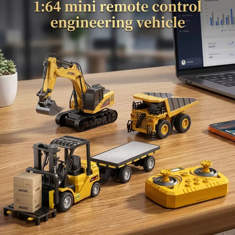 1:64 Bluetooth Remote Control Crane And Forklift two-in-one Desktop Mini Alloy Toy Car With Trailer Christmas Gift In Color Box