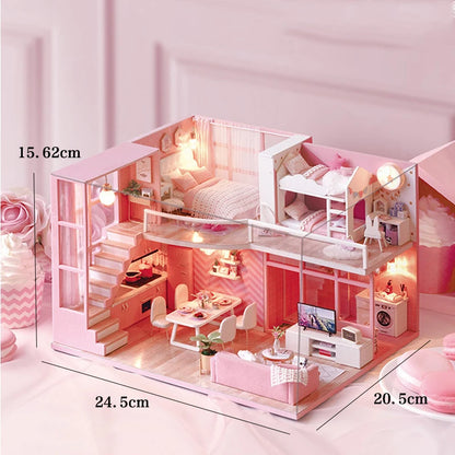 Doll Houses Kits 3D Puzzle Handmade Wooden Mini DollHouse Assembly Building With Furniture Kit Toys For Xmas Birthday Gifts