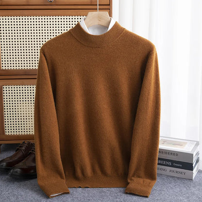 New Fashion Men's 100% Wool Pullover Half-high Collar Sweater Autumn Winter Warm Solid Color Knit Sweater Business Casual Top