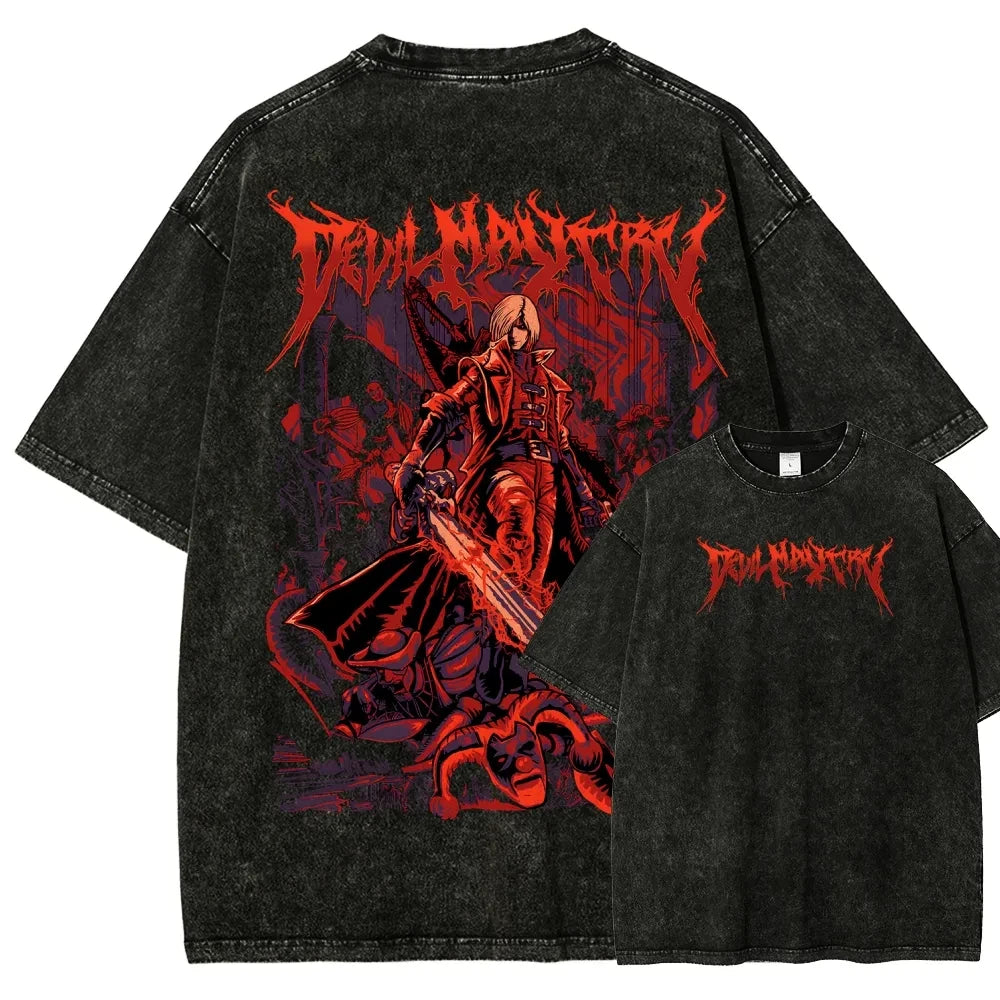 Classic Retro Game Devil May Cry Hot Sale Peripherals Print T-shirt Men Women New Streetwear Style Tee Vintage Washed Cotton Top